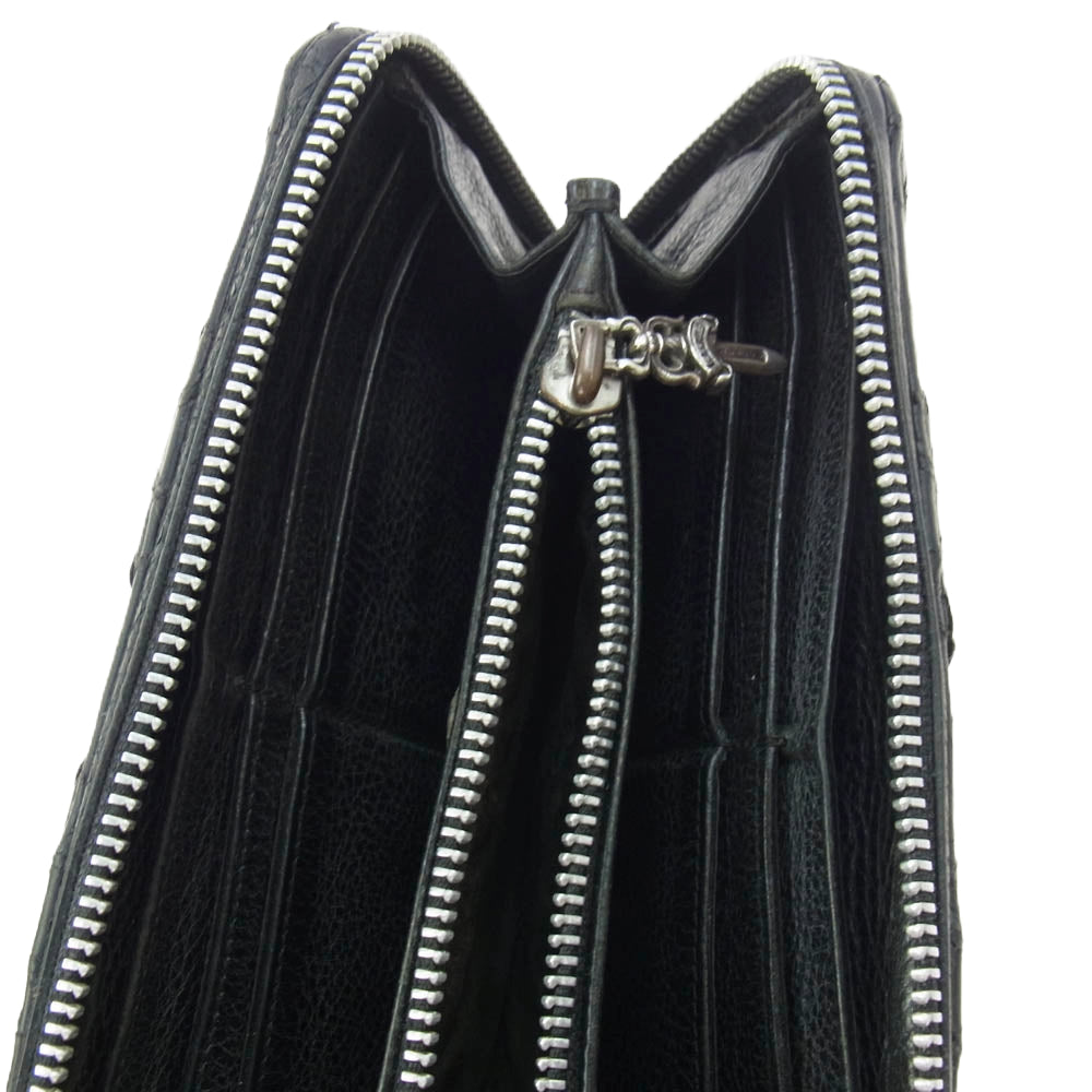 CHROME HEARTS クロムハーツ（原本無） REC F ZIP/QUILTED キルティング スクロールラベル ダガージップ クロスパッチ レザー ウォレット 財布 サイフ ブラック系【中古】
