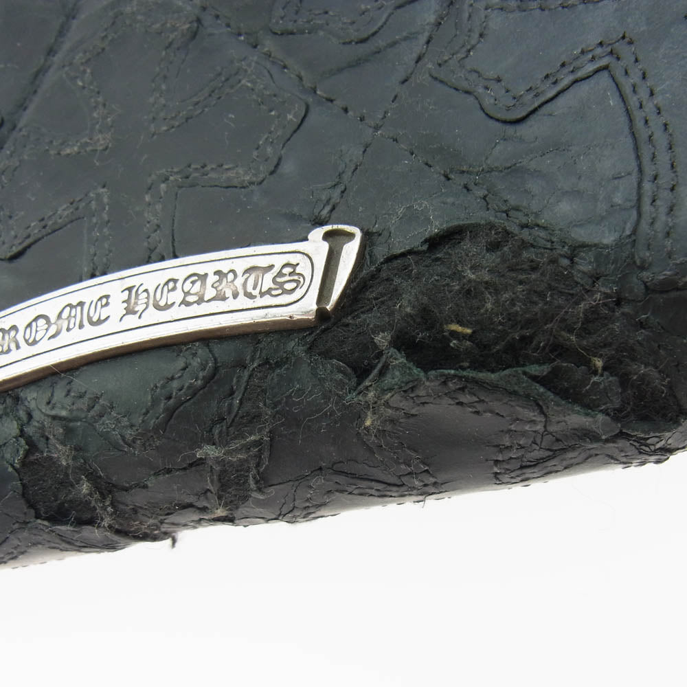 CHROME HEARTS クロムハーツ（原本無） REC F ZIP/QUILTED キルティング スクロールラベル ダガージップ クロスパッチ レザー ウォレット 財布 サイフ ブラック系【中古】