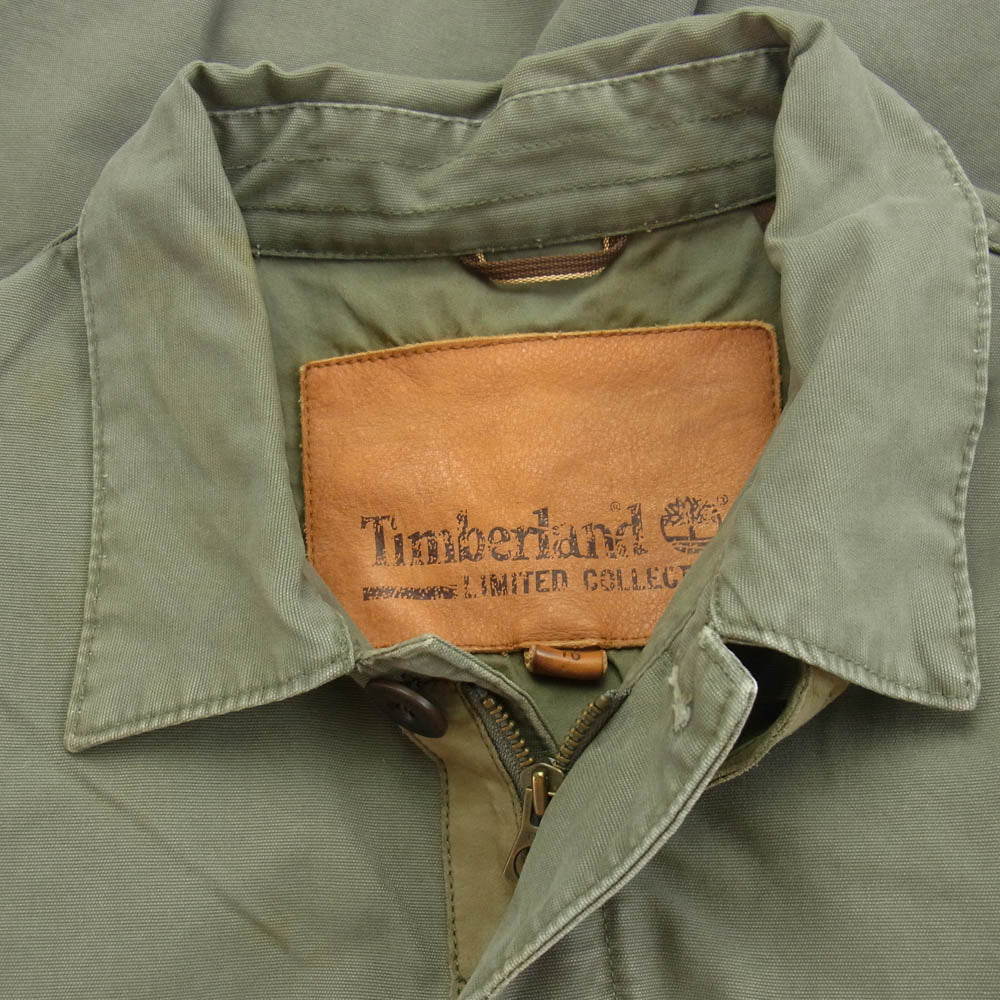 Timberland ティンバーランド 15260 コットン ロゴ刺繍 レザーパッチ ジャケット カーキ グレイッシュオリーブ系 XL【中古】