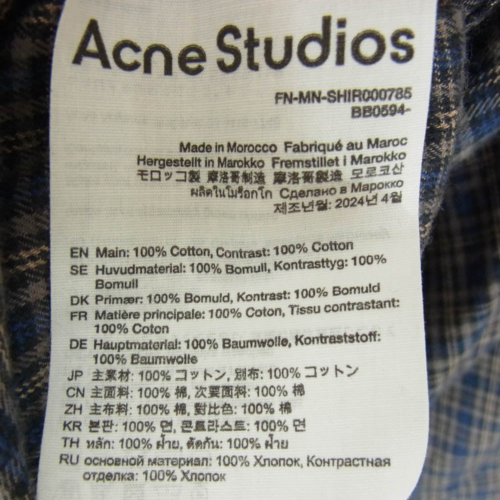 ACNE STUDIOS アクネストゥディオズ FN-MN-SHIR000785 CHECK BUTTON UP SHIRT チェック フランネル ボタンアップ シャツ 長袖 ネイビー系 44【中古】