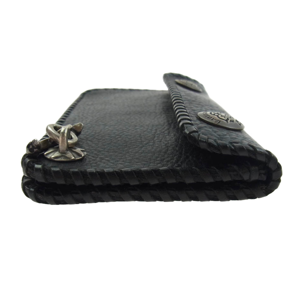 GABOR ガボール Gaboratory ガボラトリー マリア ギャランティ付属 PLAIN BIKER'S WALLET スカルTバー付き プレーン バイカーズ レザー ウォレット ブラック系【中古】