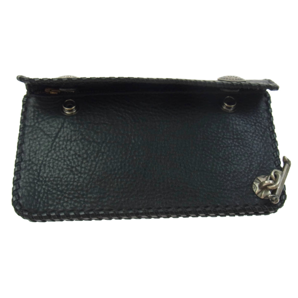 GABOR ガボール Gaboratory ガボラトリー マリア ギャランティ付属 PLAIN BIKER'S WALLET スカルTバー付き プレーン バイカーズ レザー ウォレット ブラック系【中古】