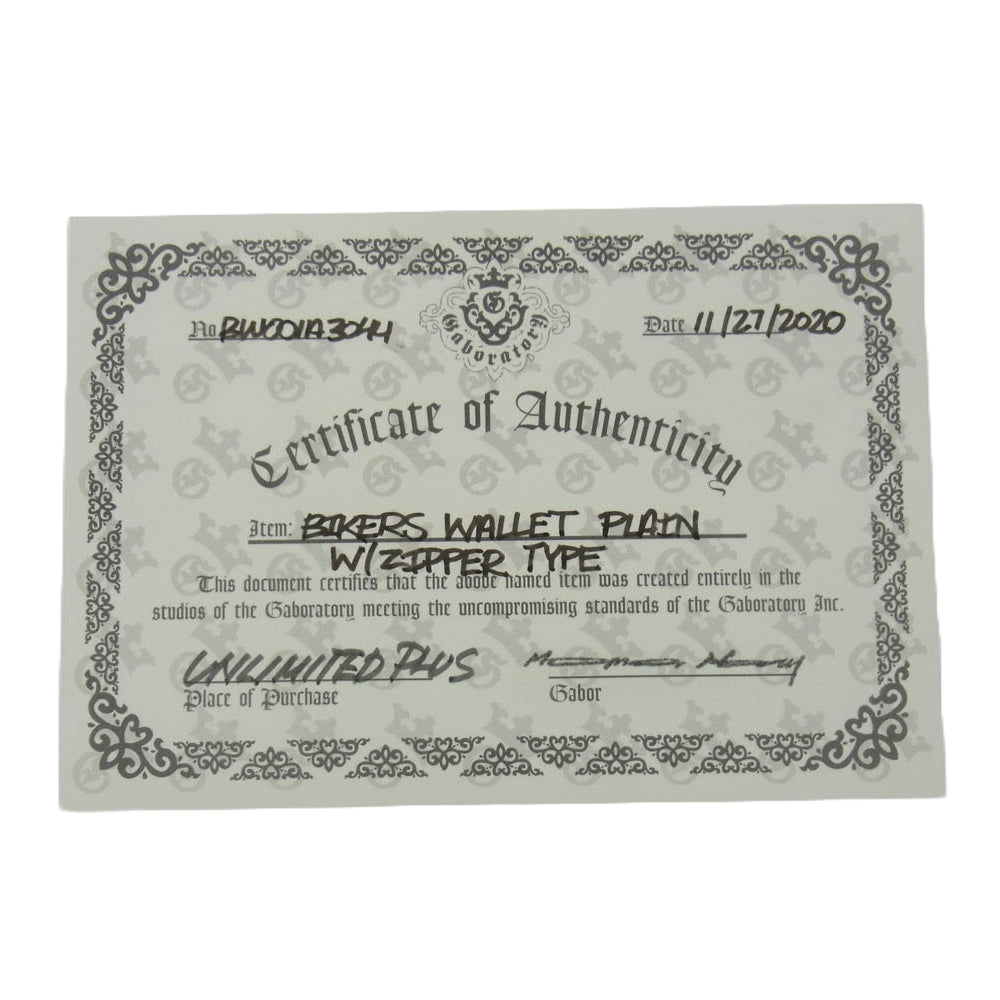 GABOR ガボール Gaboratory ガボラトリー マリア ギャランティ付属 PLAIN BIKER'S WALLET スカルTバー付き プレーン バイカーズ レザー ウォレット ブラック系【中古】