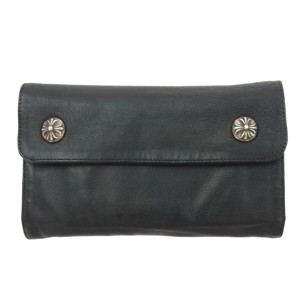 CHROME HEARTS クロムハーツ（原本無） WAVE ウェーブウォレット クロスボールボタン ソフトレザー 長財布 ブラック系【中古】