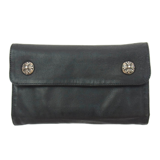 CHROME HEARTS クロムハーツ（原本無） WAVE ウェーブウォレット クロスボールボタン ソフトレザー 長財布 ブラック系【中古】