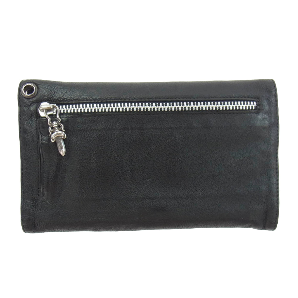 CHROME HEARTS クロムハーツ（原本無） WAVE ウェーブウォレット クロスボールボタン ソフトレザー 長財布 ブラック系【中古】