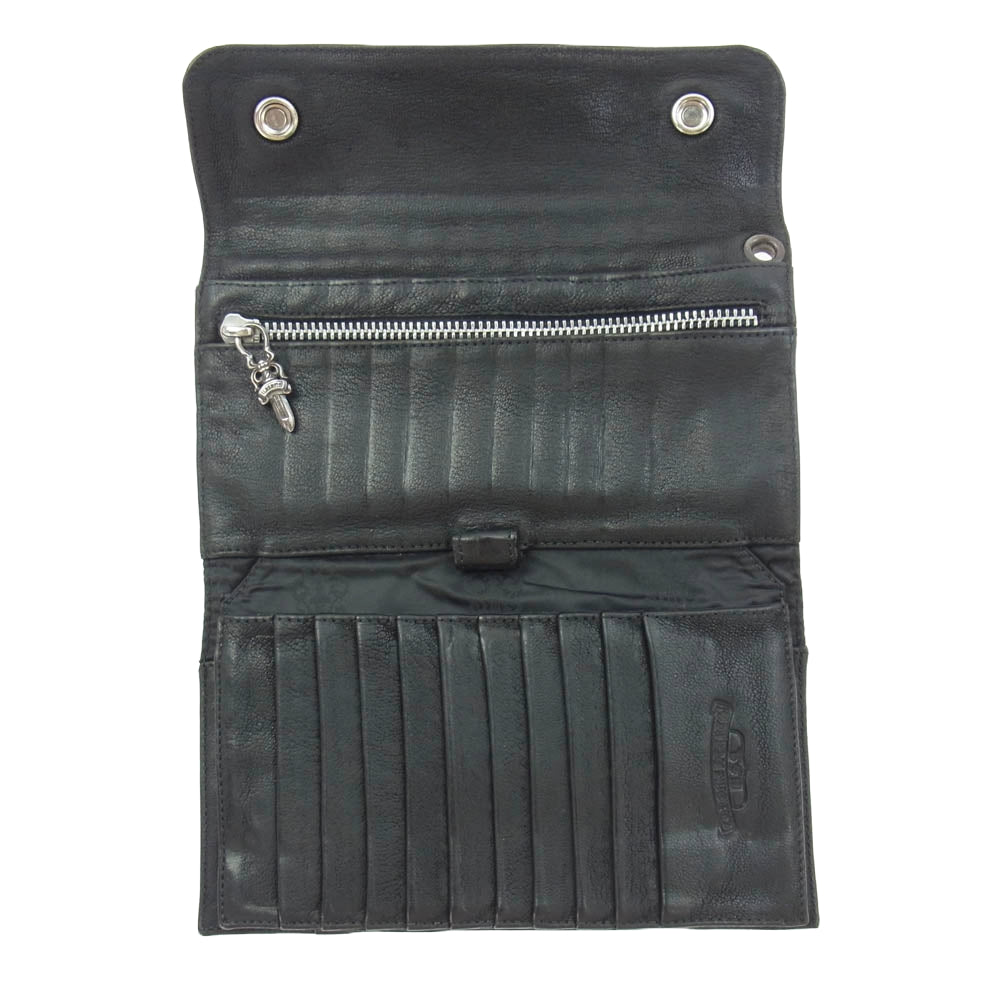 CHROME HEARTS クロムハーツ（原本無） WAVE ウェーブウォレット クロスボールボタン ソフトレザー 長財布 ブラック系【中古】