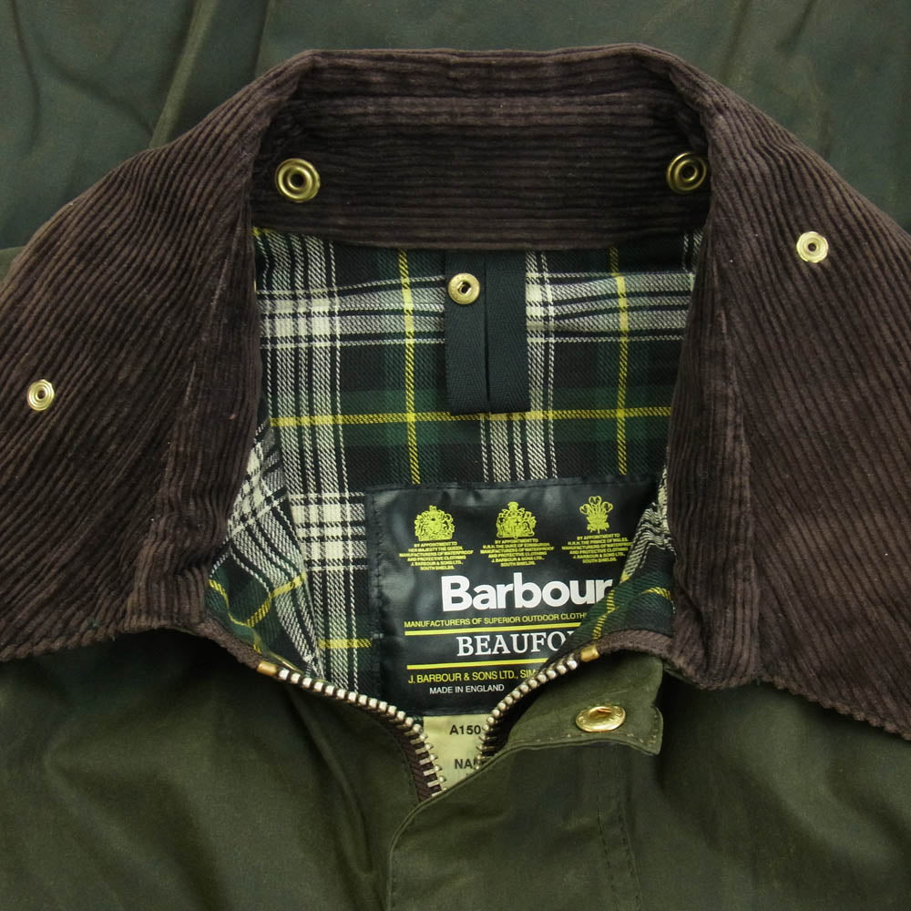 Barbour バブアー A150 英国製 90's BEAUFORT ビューフォート オイルドジャケット オリーブ カーキ系 C42/107CM【中古】
