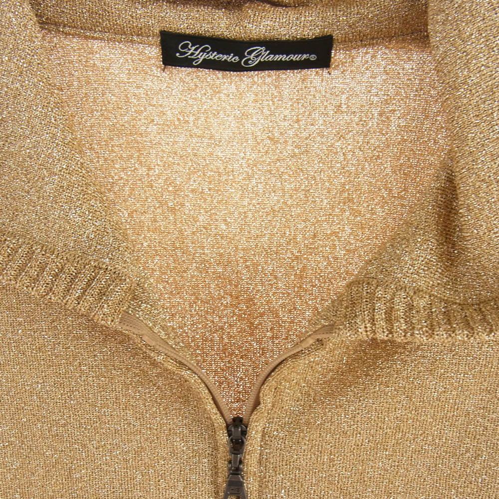 HYSTERIC GLAMOUR ヒステリックグラマー 01173ND05 アームロゴ ラメ ジップアップ パーカー ゴールド系 FREE【中古】