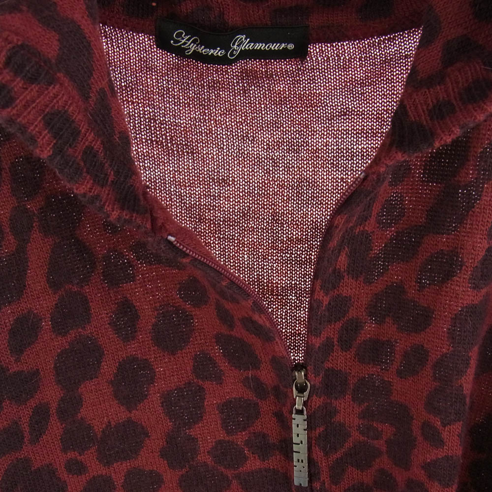 HYSTERIC GLAMOUR ヒステリックグラマー 0123ND10 レオパード柄 ジップアップ パーカー レッド系 FREE【中古】