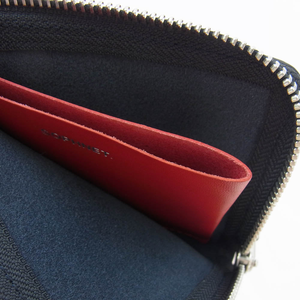 SOPHNET. ソフネット L字 ファスナー レザー ミニウォレット コンパクト財布 ブラック系【中古】
