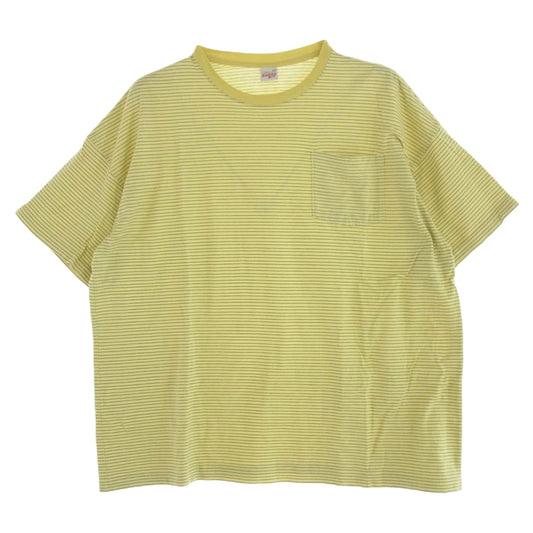 サンデイズベスト 胸ポケット 半袖 ボーダー Tシャツ イエロ― グリーン イエロー系 L【中古】