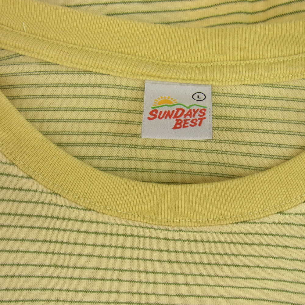 サンデイズベスト 胸ポケット 半袖 ボーダー Tシャツ イエロ― グリーン イエロー系 L【中古】
