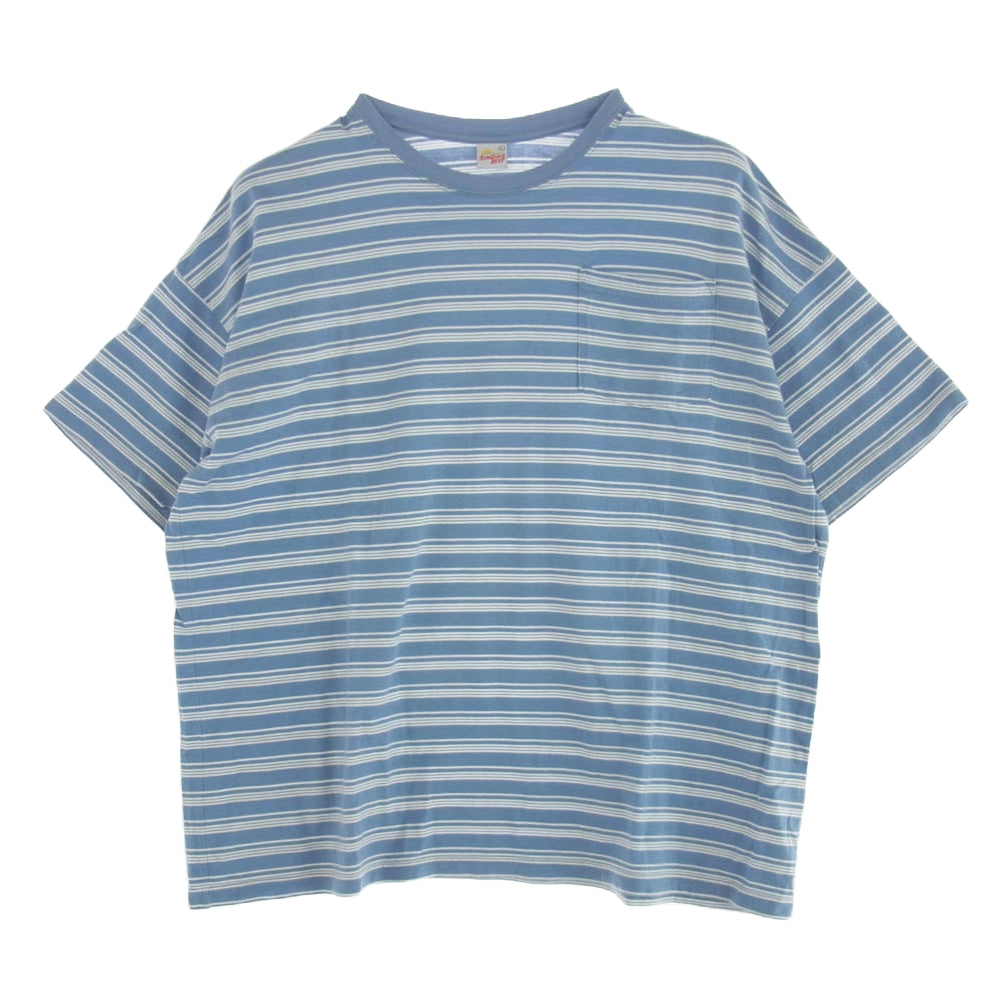 サンデイズベスト 胸ポケット 半袖 ボーダー Tシャツ ブルー ホワイト ライトブルー系 L【中古】