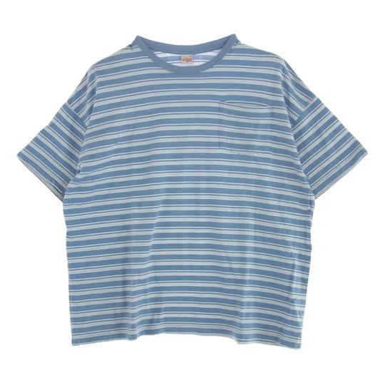 サンデイズベスト 胸ポケット 半袖 ボーダー Tシャツ ブルー ホワイト ライトブルー系 L【中古】