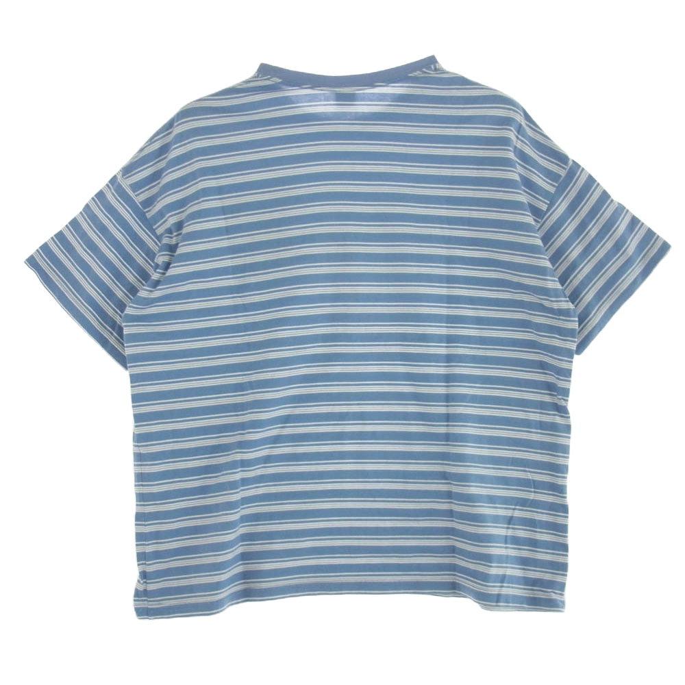 サンデイズベスト 胸ポケット 半袖 ボーダー Tシャツ ブルー ホワイト ライトブルー系 L【中古】