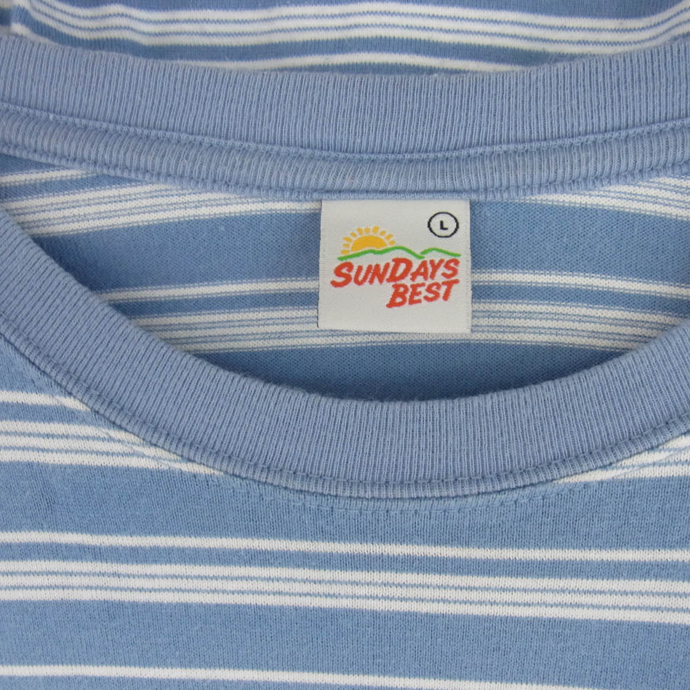 サンデイズベスト 胸ポケット 半袖 ボーダー Tシャツ ブルー ホワイト ライトブルー系 L【中古】