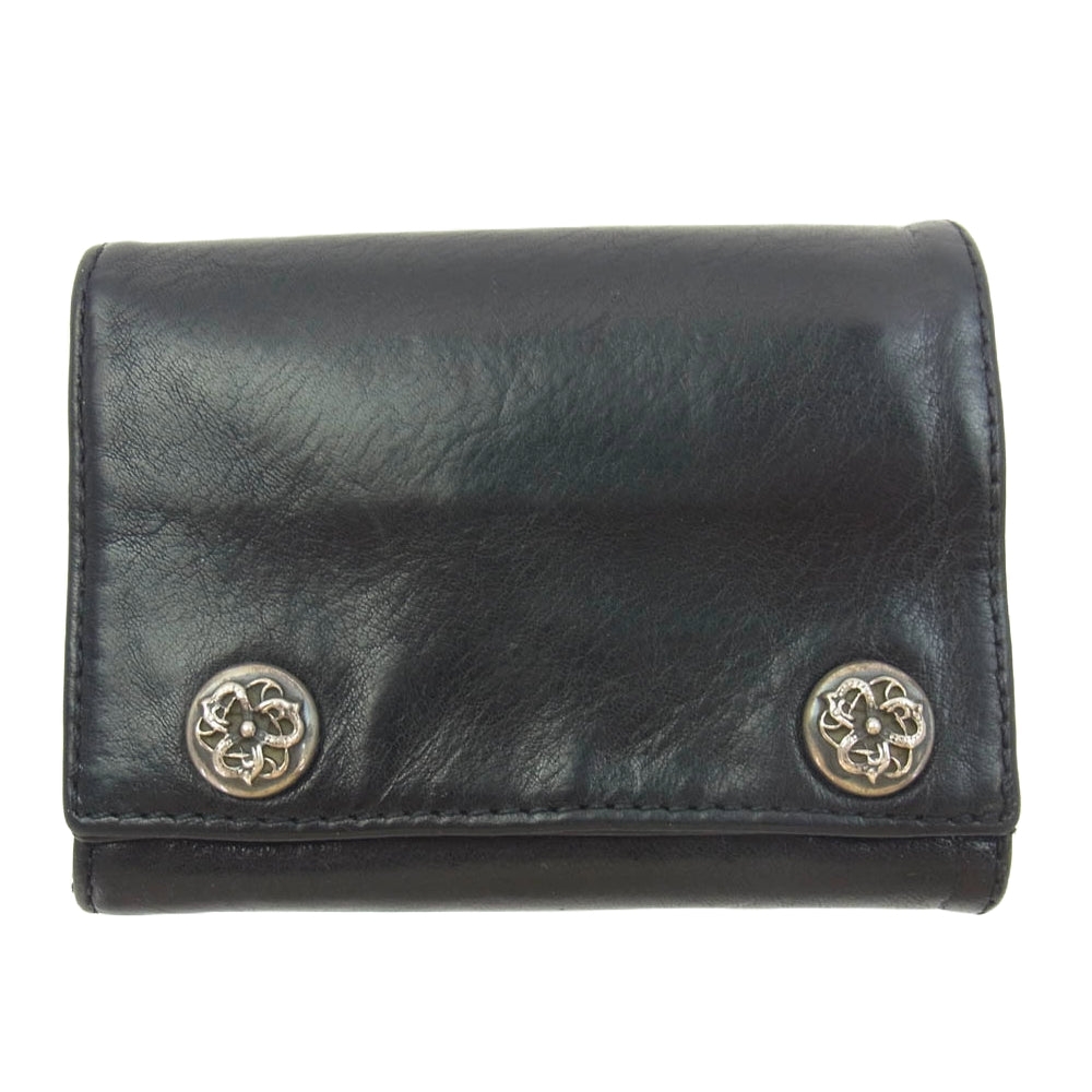 CHROME HEARTS クロムハーツ（原本無） 3FOLD 3フォールド レザー ウォレット ケルティックフローラル ボタン ブラック系【中古】