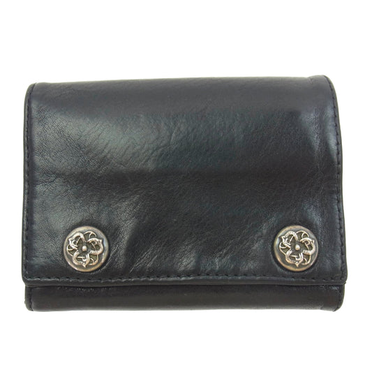 CHROME HEARTS クロムハーツ（原本無） 3FOLD 3フォールド レザー ウォレット ケルティックフローラル ボタン ブラック系【中古】
