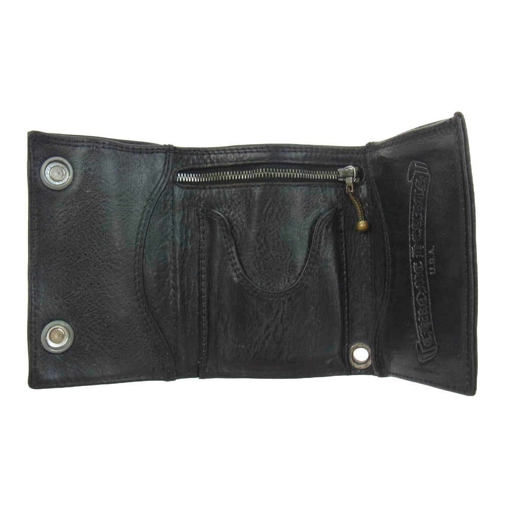 CHROME HEARTS クロムハーツ（原本無） 3FOLD 3フォールド レザー ウォレット ケルティックフローラル ボタン ブラック系【中古】