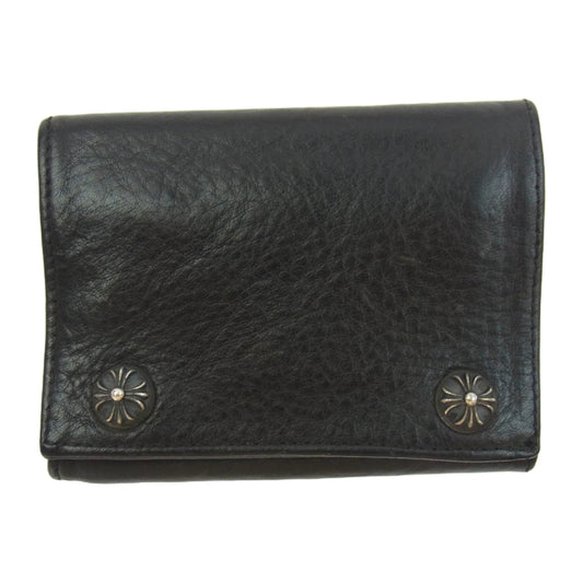 CHROME HEARTS クロムハーツ（原本無） 3FOLD 3フォールド レザー ウォレット クロス ボタン ブラック系【中古】