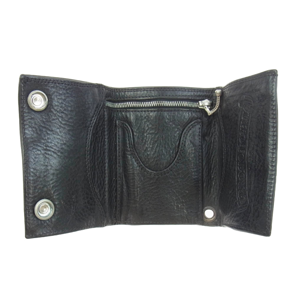 CHROME HEARTS クロムハーツ（原本無） 3FOLD 3フォールド レザー ウォレット クロス ボタン ブラック系【中古】