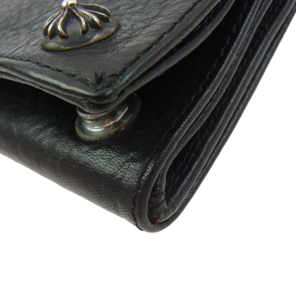 CHROME HEARTS クロムハーツ（原本無） 3FOLD 3フォールド レザー ウォレット クロス ボタン ブラック系【中古】