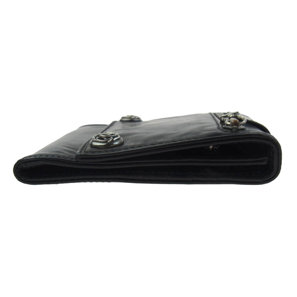 CHROME HEARTS クロムハーツ（原本無） 3FOLD LARGE ラージ 3フォールド レザー ウォレット フローラル ボタン コノリーレザー ブラック系【中古】