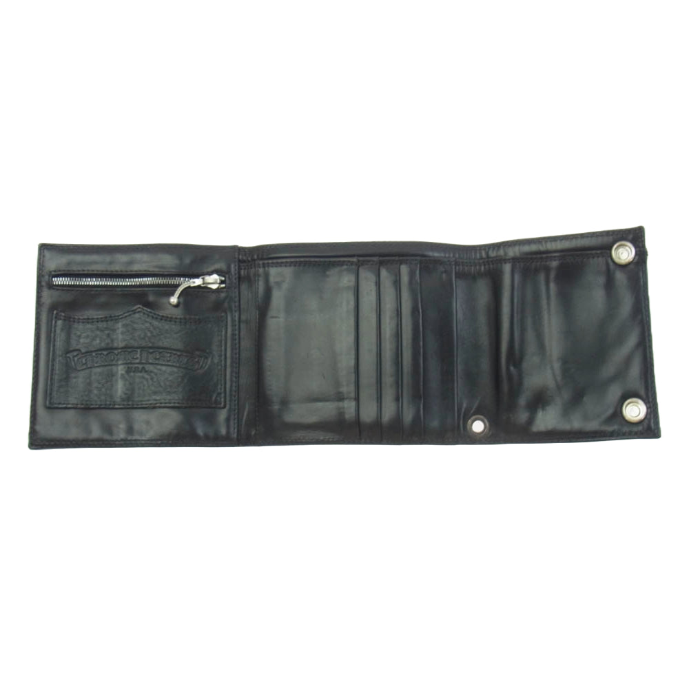 CHROME HEARTS クロムハーツ（原本無） 3FOLD LARGE ラージ 3フォールド レザー ウォレット フローラル ボタン コノリーレザー ブラック系【中古】