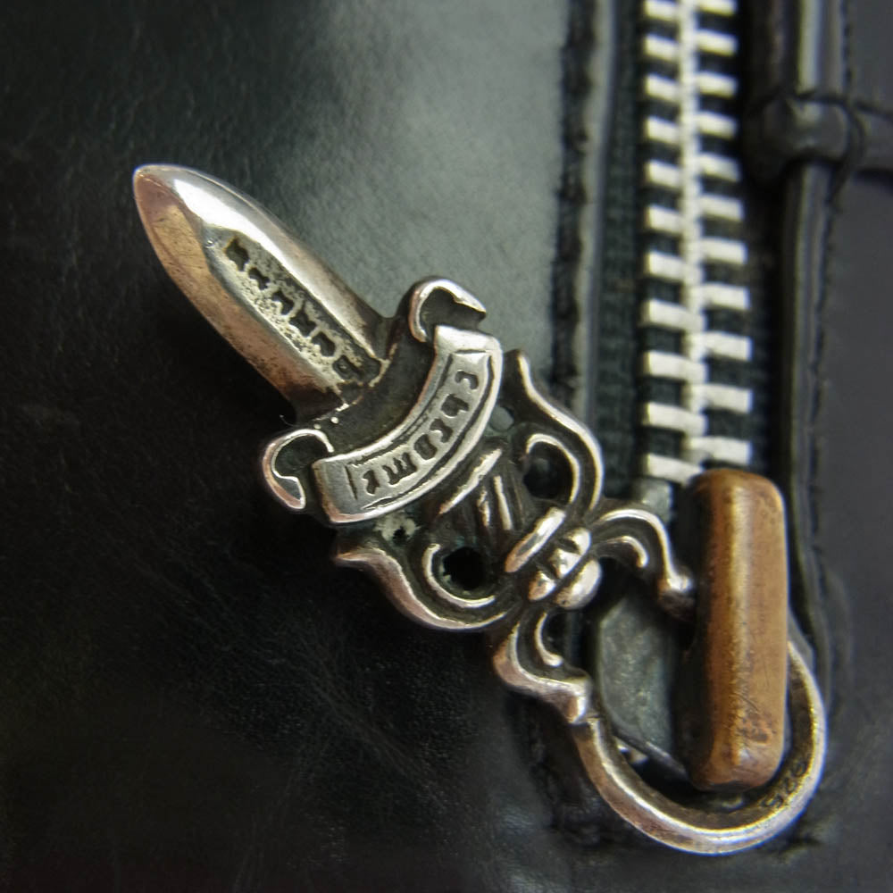 CHROME HEARTS クロムハーツ（原本無） 3FOLD LARGE ラージ 3フォールド レザー ウォレット フローラル ボタン コノリーレザー ブラック系【中古】