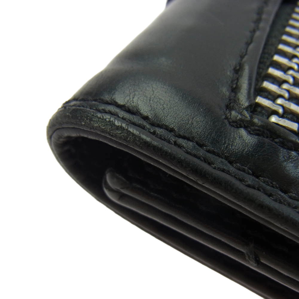 CHROME HEARTS クロムハーツ（原本無） 3FOLD LARGE ラージ 3フォールド レザー ウォレット フローラル ボタン コノリーレザー ブラック系【中古】