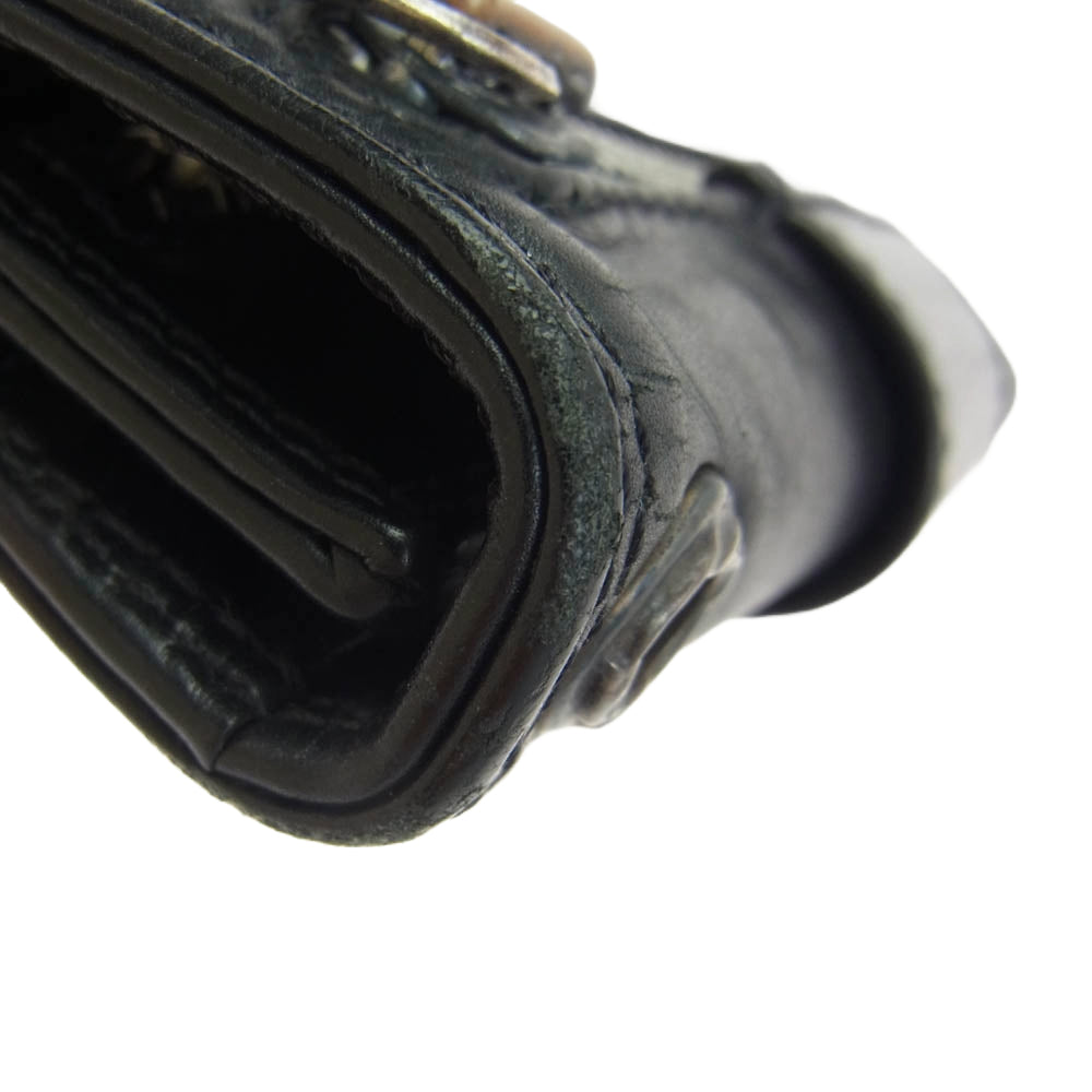 CHROME HEARTS クロムハーツ（原本無） 3FOLD LARGE ラージ 3フォールド レザー ウォレット フローラル ボタン コノリーレザー ブラック系【中古】