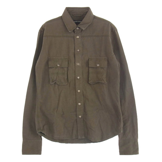 CHROME HEARTS クロムハーツ（原本無） ARMY FB BS FLUER アーミー シャツ BSフレアボタン ミリタリー 長袖 シャツ カーキ系 SM【中古】