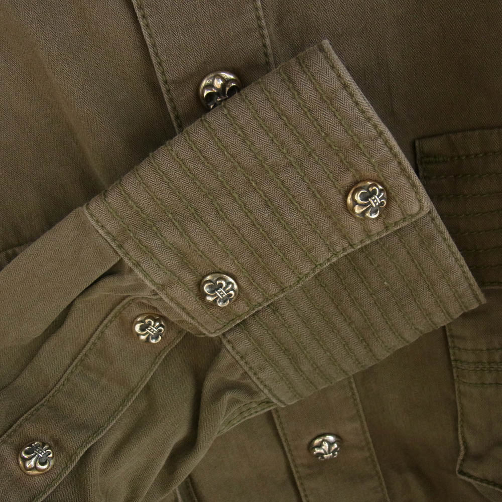 CHROME HEARTS クロムハーツ（原本無） ARMY FB BS FLUER アーミー シャツ BSフレアボタン ミリタリー 長袖 シャツ カーキ系 SM【中古】