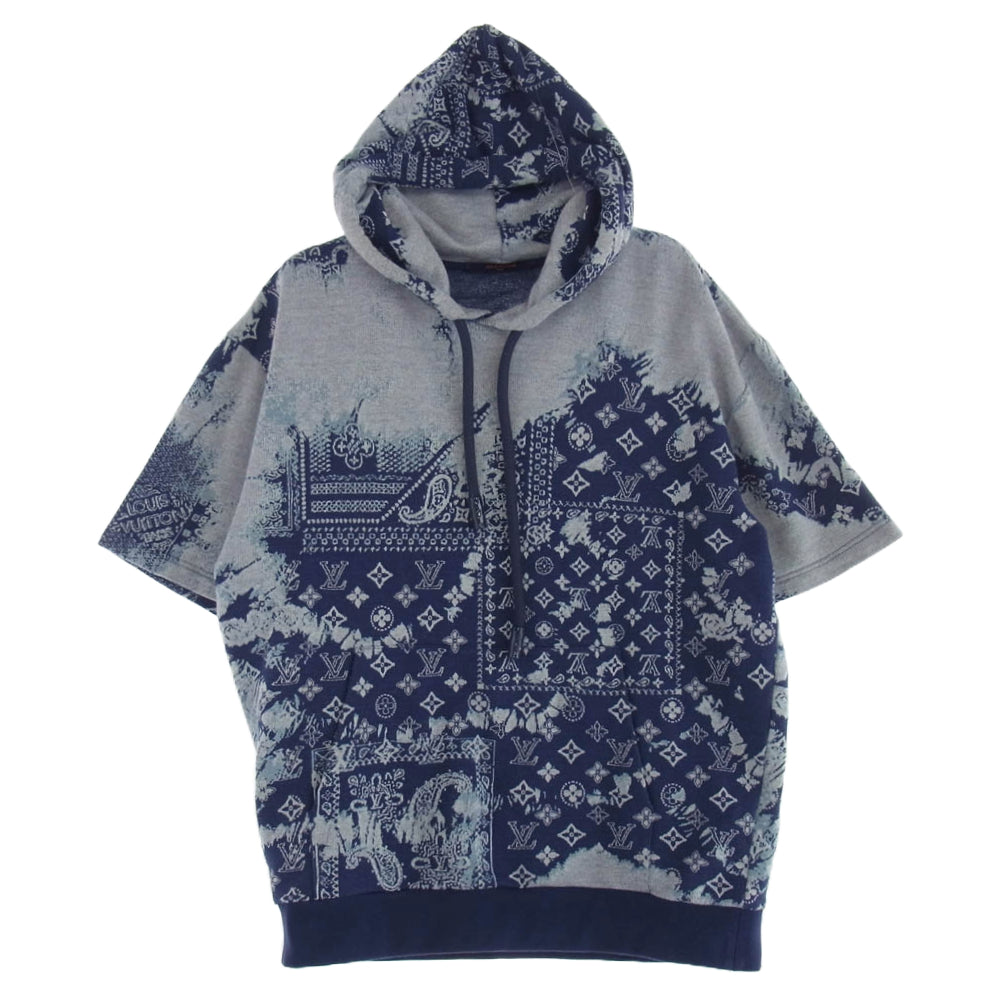 LOUIS VUITTON ルイ・ヴィトン 22AW RM222M N31 HNY28W モノグラム バンダナ ショートスリーブ フーディ パーカー ネイビー系 グレー系 L【中古】
