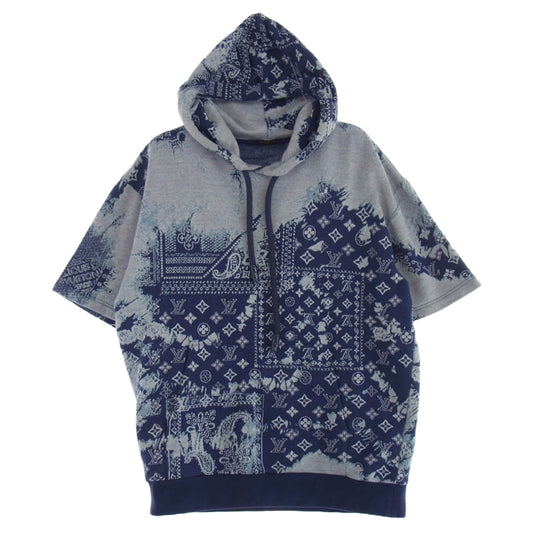 LOUIS VUITTON ルイ・ヴィトン 22AW RM222M N31 HNY28W モノグラム バンダナ ショートスリーブ フーディ パーカー ネイビー系 グレー系 L【中古】