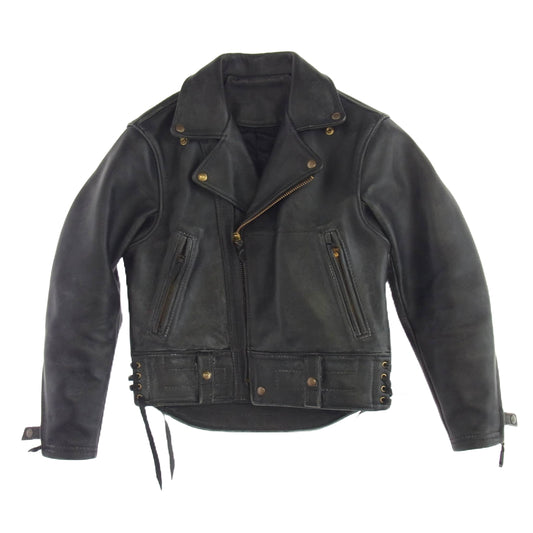 スケアクロウ Yah-Ta-Hey ヤタヘイ MADE IN USA SPE CALIFORNIA LEATHER カルフォルニア レザー ダブル ライダース ジャケット ブラック系 38【中古】
