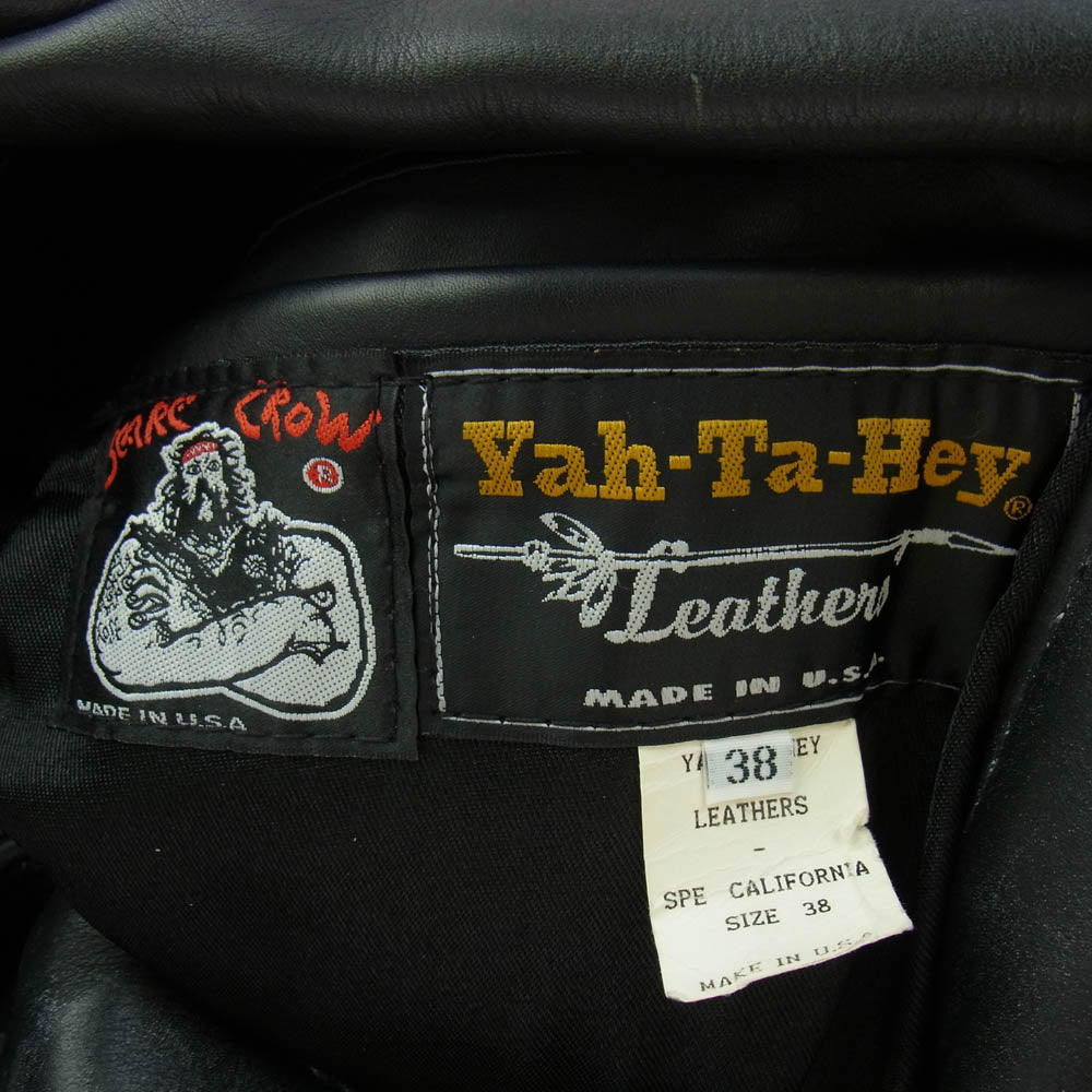 スケアクロウ Yah-Ta-Hey ヤタヘイ MADE IN USA SPE CALIFORNIA LEATHER カルフォルニア レザー ダブル ライダース ジャケット ブラック系 38【中古】