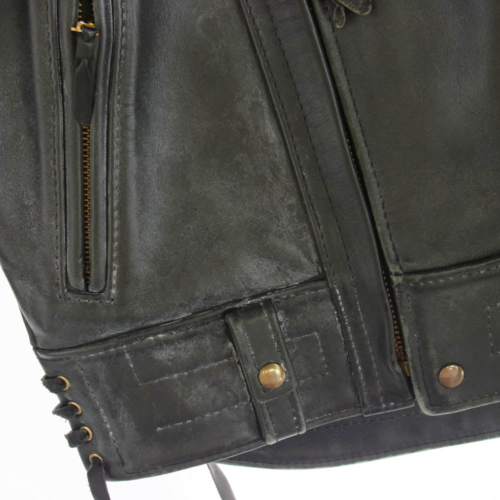 スケアクロウ Yah-Ta-Hey ヤタヘイ MADE IN USA SPE CALIFORNIA LEATHER カルフォルニア レザー ダブル ライダース ジャケット ブラック系 38【中古】