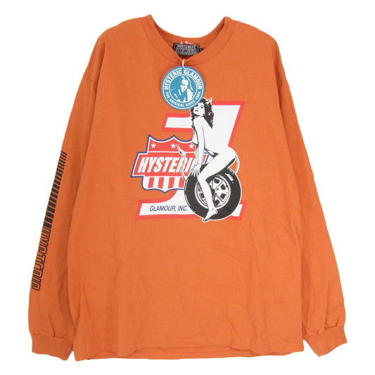 HYSTERIC GLAMOUR ヒステリックグラマー 25SS 02251CL06 HG.INC. フロント アーム ロゴプリント ロングスリーブ Tシャツ 長袖カットソー オレンジ系 L【中古】