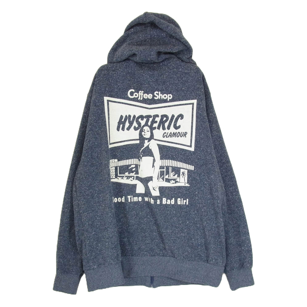 HYSTERIC GLAMOUR ヒステリックグラマー 25SS 02251CF03 COFFEE SHOP バックプリント ジップアップ パーカー ブルー系 L【美品】【中古】