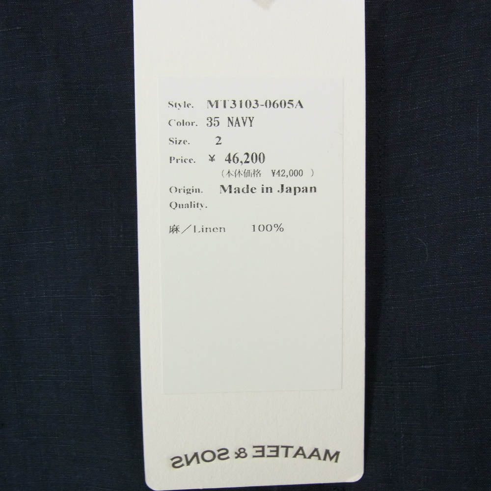 マーティーアンドサンズ 23SS MT3103-0605A LINEN PULL OVER SHIRTS リネン プルオーバー 長袖シャツ ネイビー系 2【中古】