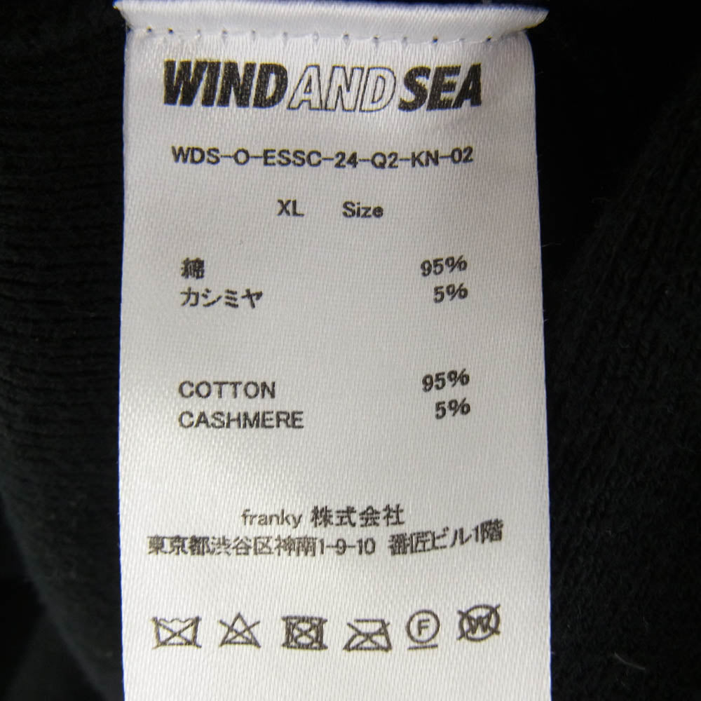 WIND AND SEA ウィンダンシー WDS-O-ESSC-24-Q2-KN-02 カシミア混 ロゴ刺繍 ニットカーディガン ブラック系 XL【中古】