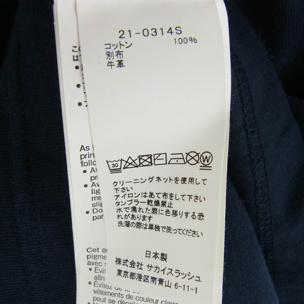 Sacai サカイ 21-0314S × Fragment Design フラグメントデザイン T-Shirt Navy フラグメント Tシャツ 半袖カットソー ネイビー系 2【極上美品】【中古】