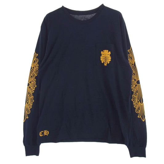 CHROME HEARTS クロムハーツ（原本無） バック ダガー アーム フローラルクロス プリント ロングスリーブTシャツ 長袖カットソー ネイビー系 XL【中古】