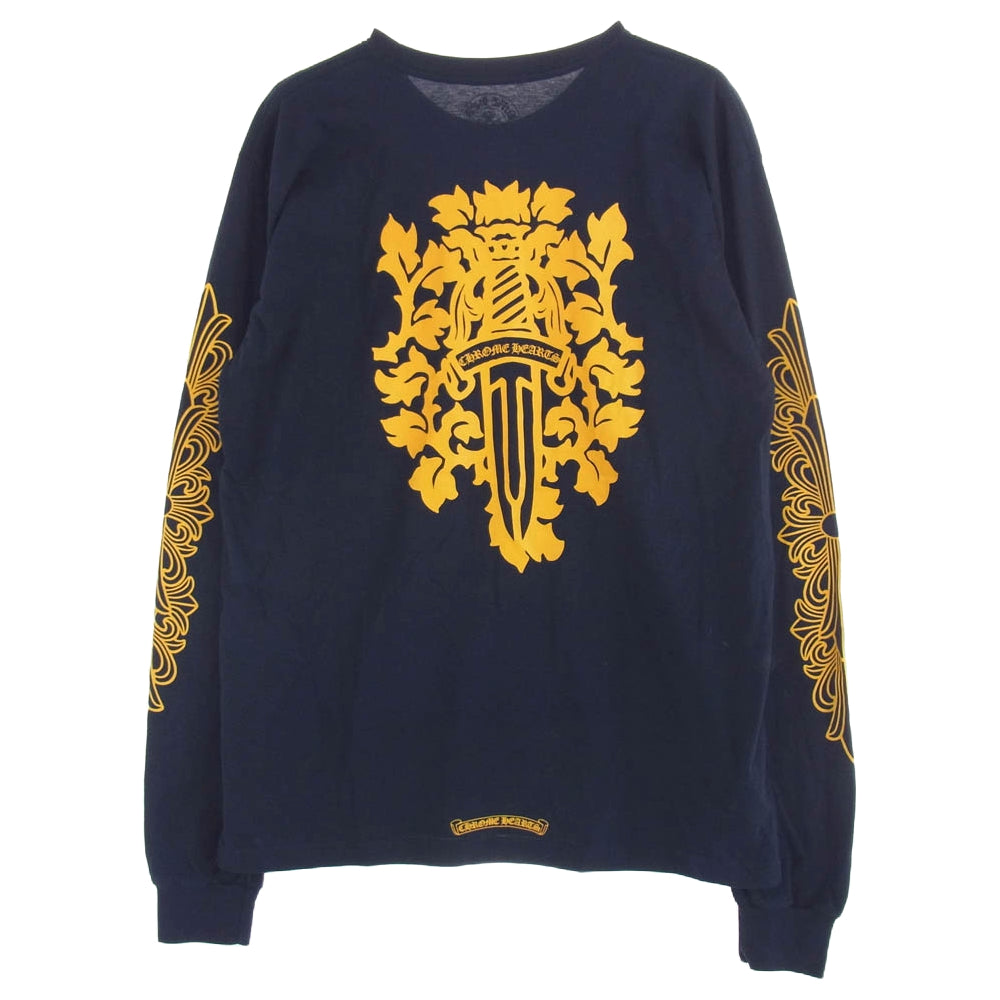 CHROME HEARTS クロムハーツ（原本無） バック ダガー アーム フローラルクロス プリント ロングスリーブTシャツ 長袖カットソー ネイビー系 XL【中古】