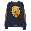CHROME HEARTS クロムハーツ（原本無） バック ダガー アーム フローラルクロス プリント ロングスリーブTシャツ 長袖カットソー ネイビー系 XL【中古】