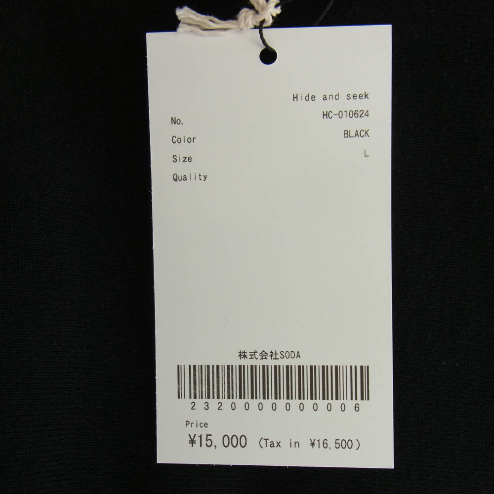 HideandSeek ハイドアンドシーク HC-010624 The H&S Sweat Shirt バックプリント スウェット ブラック系 L【新古品】【未使用】【中古】