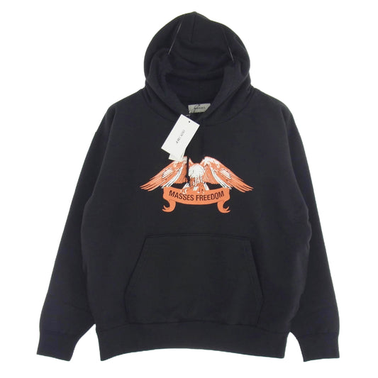 MASSES マシス 24AW 24AW_MSS_097 SWEAT HOODED FREEDOM WASH HEATHER プロントプリント プルオーバーパーカー ブラック系 M【新古品】【未使用】【中古】