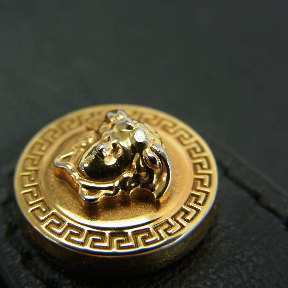 VERSACE ヴェルサーチ 1002898 イタリア製 メデューサ ボタン ロゴ レザー 2つ折り 長財布 ロング ウオレット ブラック系【中古】